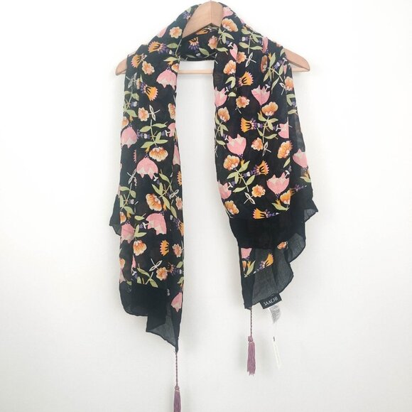 Anthropologie Saachi Floral Tassel Square Scarf OS - Picture 5 of 9